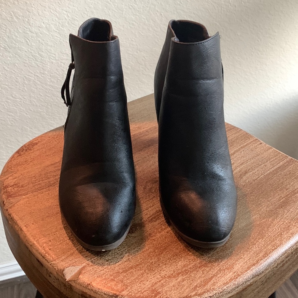 Black, block-heeled booties